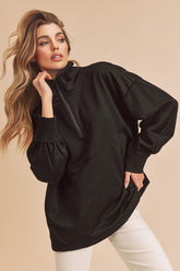 LIZAKOSHT  -  Exposed Seam Half Zip Drop Shoulder Sweatshirt